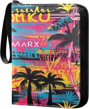 Colorful Hawaiian Pattern Card Binder 4-Pocket, 400 Pockets Trading Cards Holder Games Card Albums Storage Organizer Case for Football, Baseball Cards