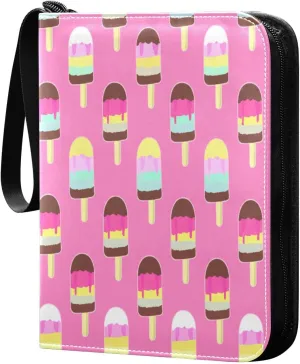 Colorful Ice Cream Card Binder 4-Pocket, 400 Pockets PU Waterproof Zippered Collector Card Album with 50 Removable Sleeves for Trading, Game Cards