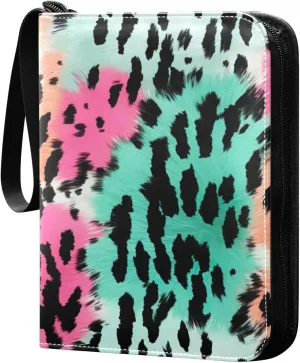 Colorful Leopard Pattern Card Binder 4-Pockets, 400 Pockets Card Holder with 50 Removable Sleeves, Trading Card Collector Zipper Album Holder, Collector Album