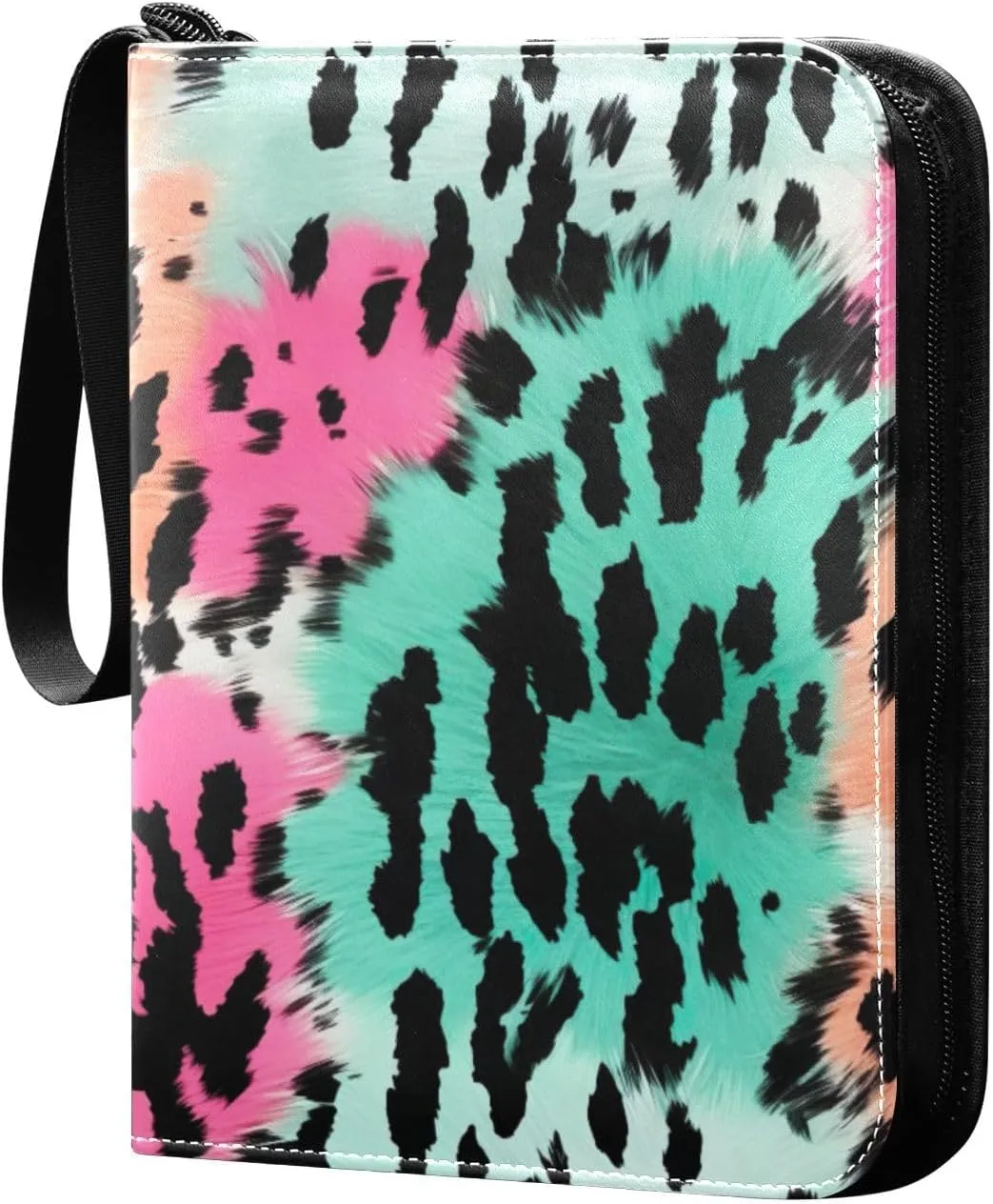 Colorful Leopard Pattern Card Binder 4-Pockets, 400 Pockets Card Holder with 50 Removable Sleeves, Trading Card Collector Zipper Album Holder, Collector Album