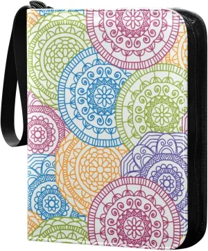 Colorful Mandalas Card Collector Holder for Collectible Boys Girls Game Sports Cards MTG TCG, 4 Pockets Trading Card Folder Zip Card Binder