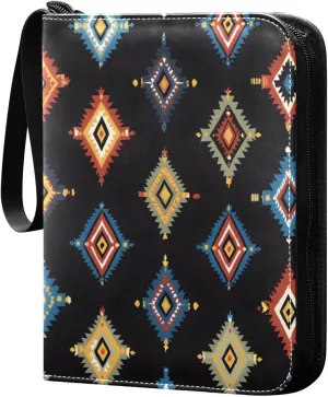 Colorful Native Style Card Binder 4-Pocket, 400 Pockets PU Waterproof Zippered Collector Card Album with 50 Removable Sleeves for Trading, Game Cards