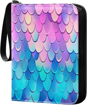 Colorful Scales Card Binder with Double Sided PU Leather Holder Albums Book with 400 Pockets for Collectible Trading Card Games Card