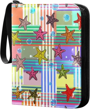 Colorful Starfish Card Binder 4-Pockets, 400 Pockets Card Holder with 50 Removable Sleeves, Trading Card Collector Zipper Album Holder, Collector Album