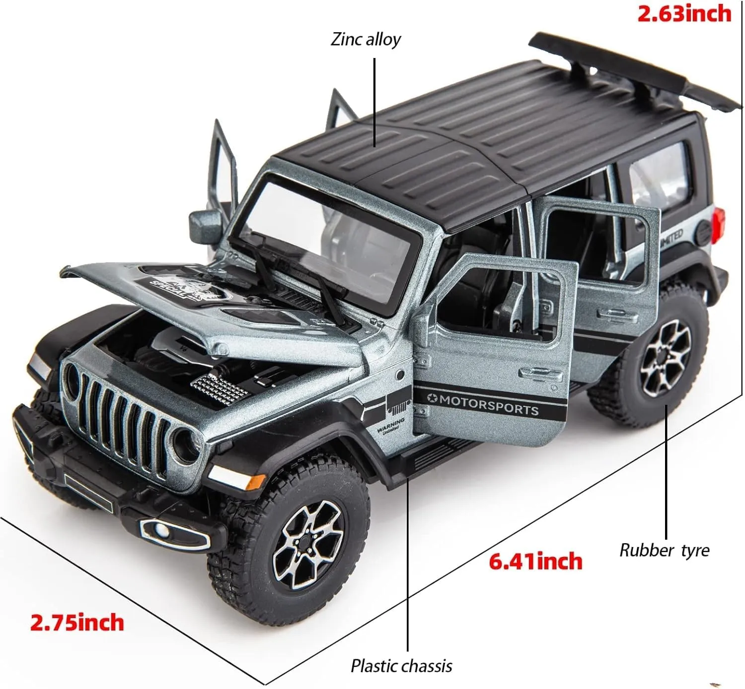 Compatible for 7 Door Wrangler Toy Car 1/32 Die-cast Pull Back Model Car with Sound and Light Toy Vehicle Cars for Kids Ages 4-8 Festival Gift Silver Car