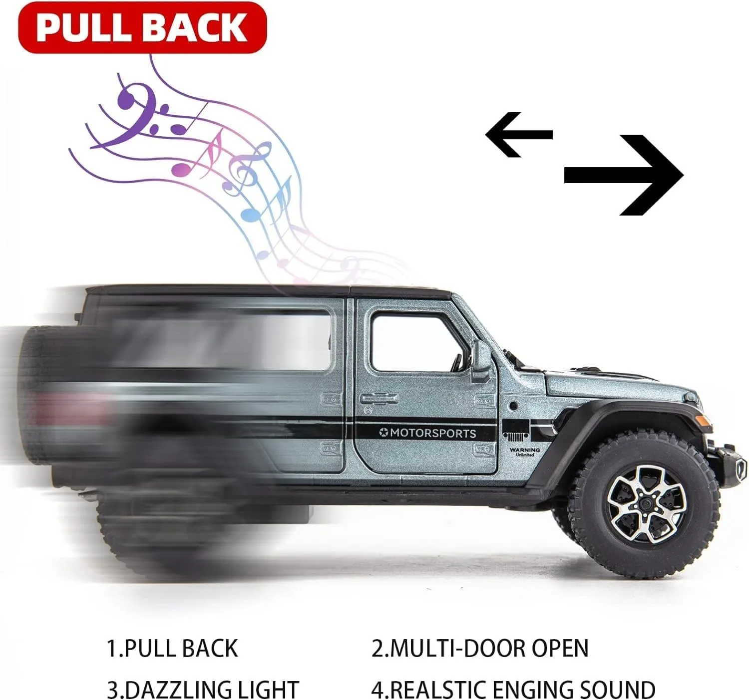Compatible for 7 Door Wrangler Toy Car 1/32 Die-cast Pull Back Model Car with Sound and Light Toy Vehicle Cars for Kids Ages 4-8 Festival Gift Silver Car