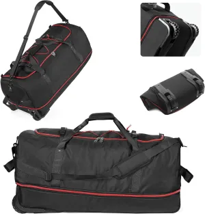 CONTAIL 32" Soft-Sided Rolling Duffle Bag with 2 Wheels,Expandable from 110L to 140L,Foldable Travel Duffel with Multiple Compartments,Black-red