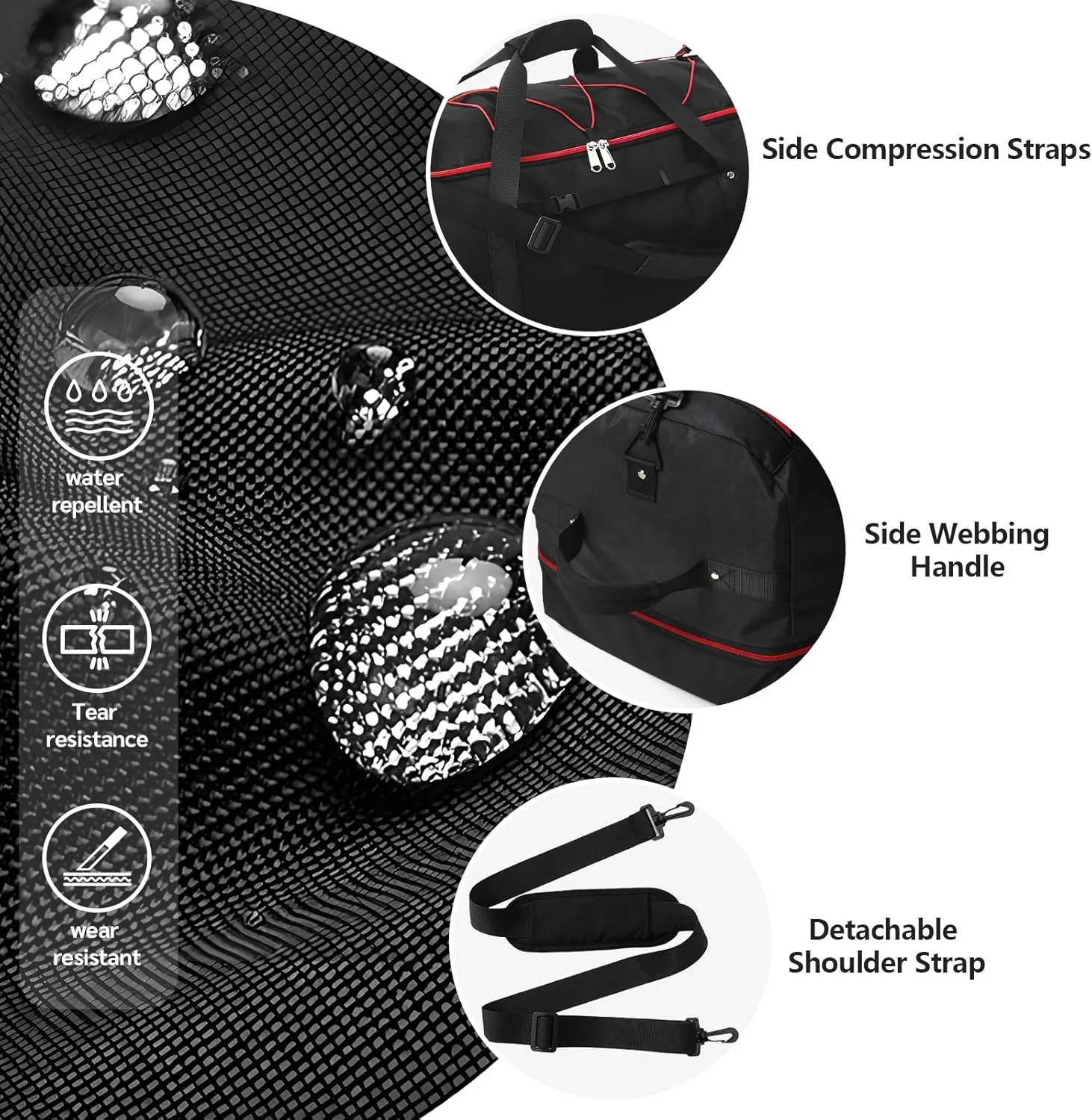 CONTAIL 32" Soft-Sided Rolling Duffle Bag with 2 Wheels,Expandable from 110L to 140L,Foldable Travel Duffel with Multiple Compartments,Black-red