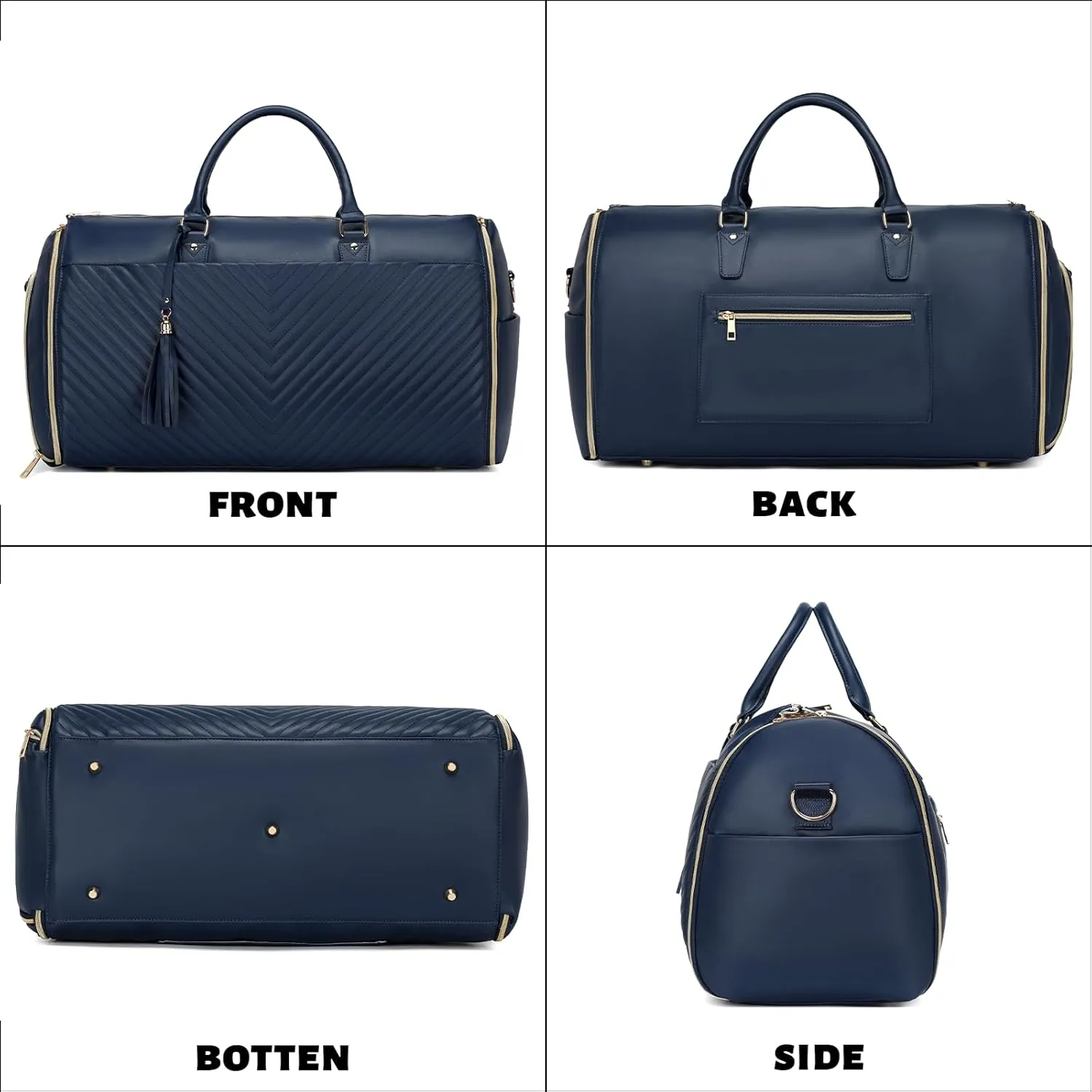 Convertible Carry On Garment Bag - Waterproof PVC Leather with Shoe & Cosmetic Compartments, 47" Wrinkle-Free Hanging System for Business Travel/Weddings, Extended Base Design （Darkblue）