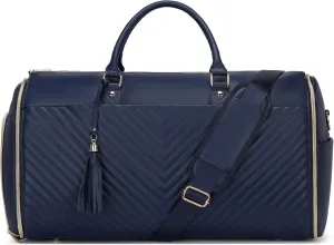 Convertible Carry On Garment Bag - Waterproof PVC Leather with Shoe & Cosmetic Compartments, 47" Wrinkle-Free Hanging System for Business Travel/Weddings, Extended Base Design （Darkblue）