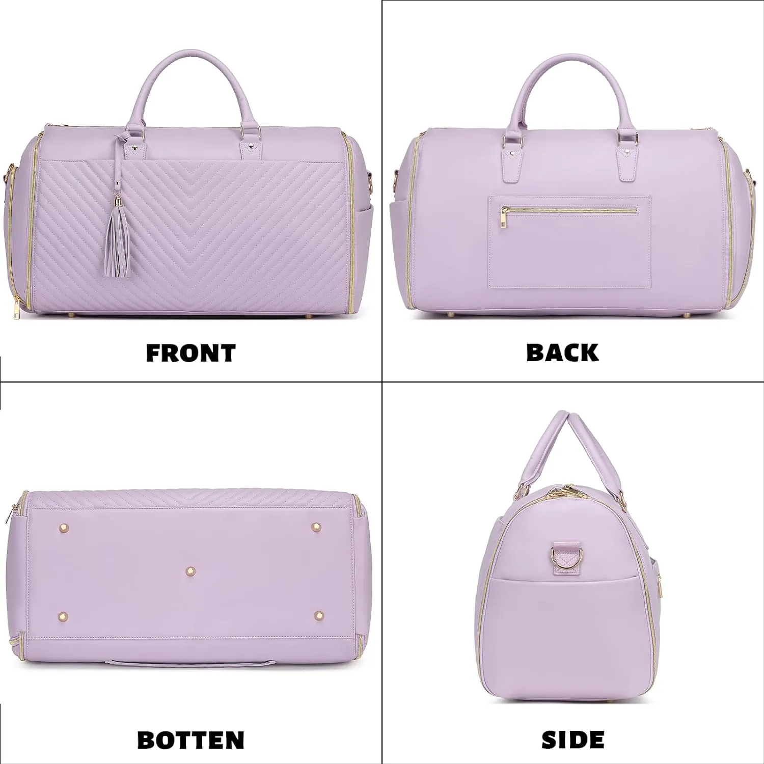 Convertible Carry On Garment Bag - Waterproof PVC Leather with Shoe & Cosmetic Compartments, 47" Wrinkle-Free Hanging System for Business Travel/Weddings, Extended Base Design (Purple)