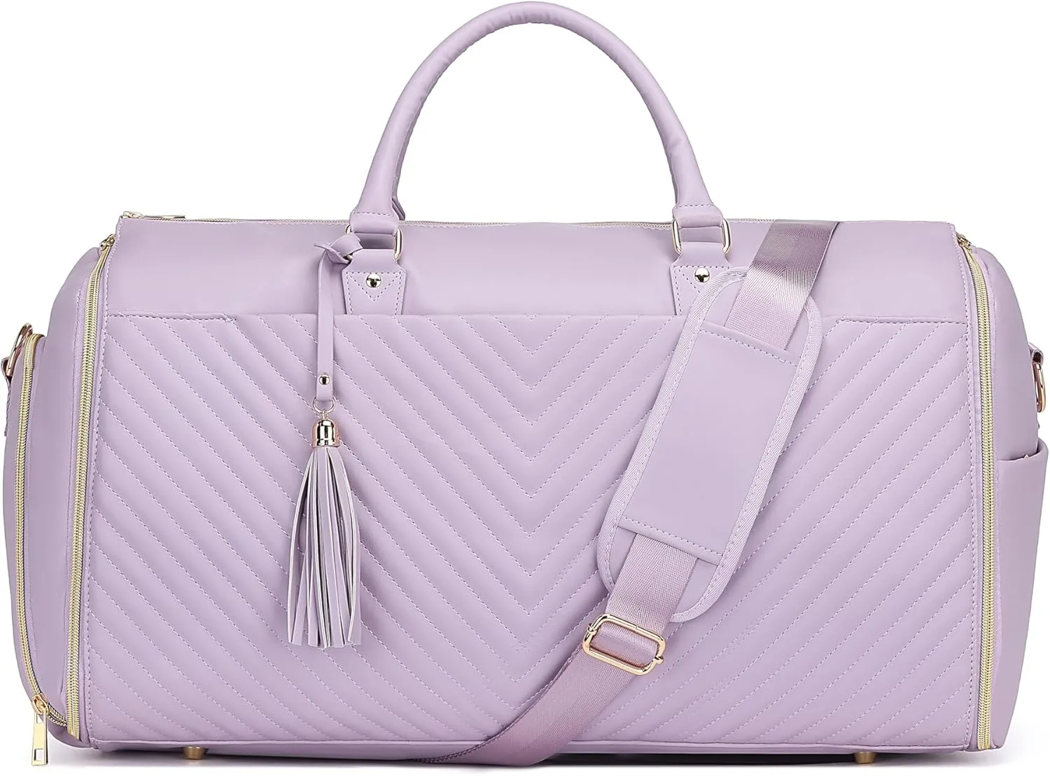 Convertible Carry On Garment Bag - Waterproof PVC Leather with Shoe & Cosmetic Compartments, 47" Wrinkle-Free Hanging System for Business Travel/Weddings, Extended Base Design (Purple)