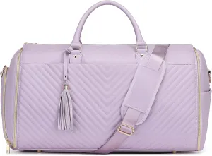Convertible Carry On Garment Bag - Waterproof PVC Leather with Shoe & Cosmetic Compartments, 47" Wrinkle-Free Hanging System for Business Travel/Weddings, Extended Base Design (Purple)