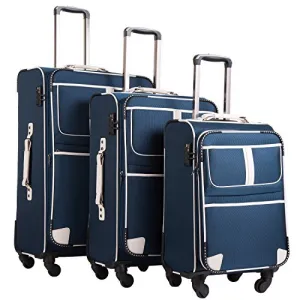 Coolife Luggage 3 Piece Set - Softshell with TSA lock - Navy Blue