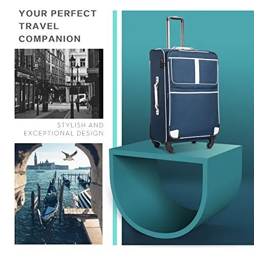Coolife Luggage 3 Piece Set - Softshell with TSA lock - Navy Blue