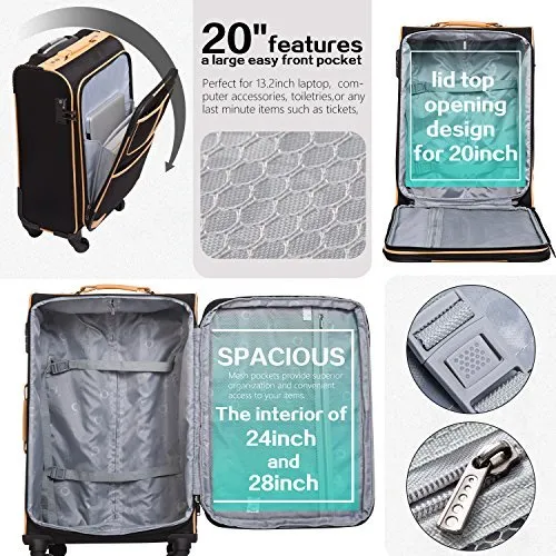 Coolife Luggage 3 Piece Set - Softshell with TSA lock - Navy Blue