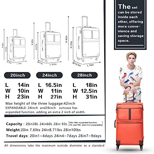 Coolife Luggage 3 Piece Set - Softshell with TSA lock - Navy Blue