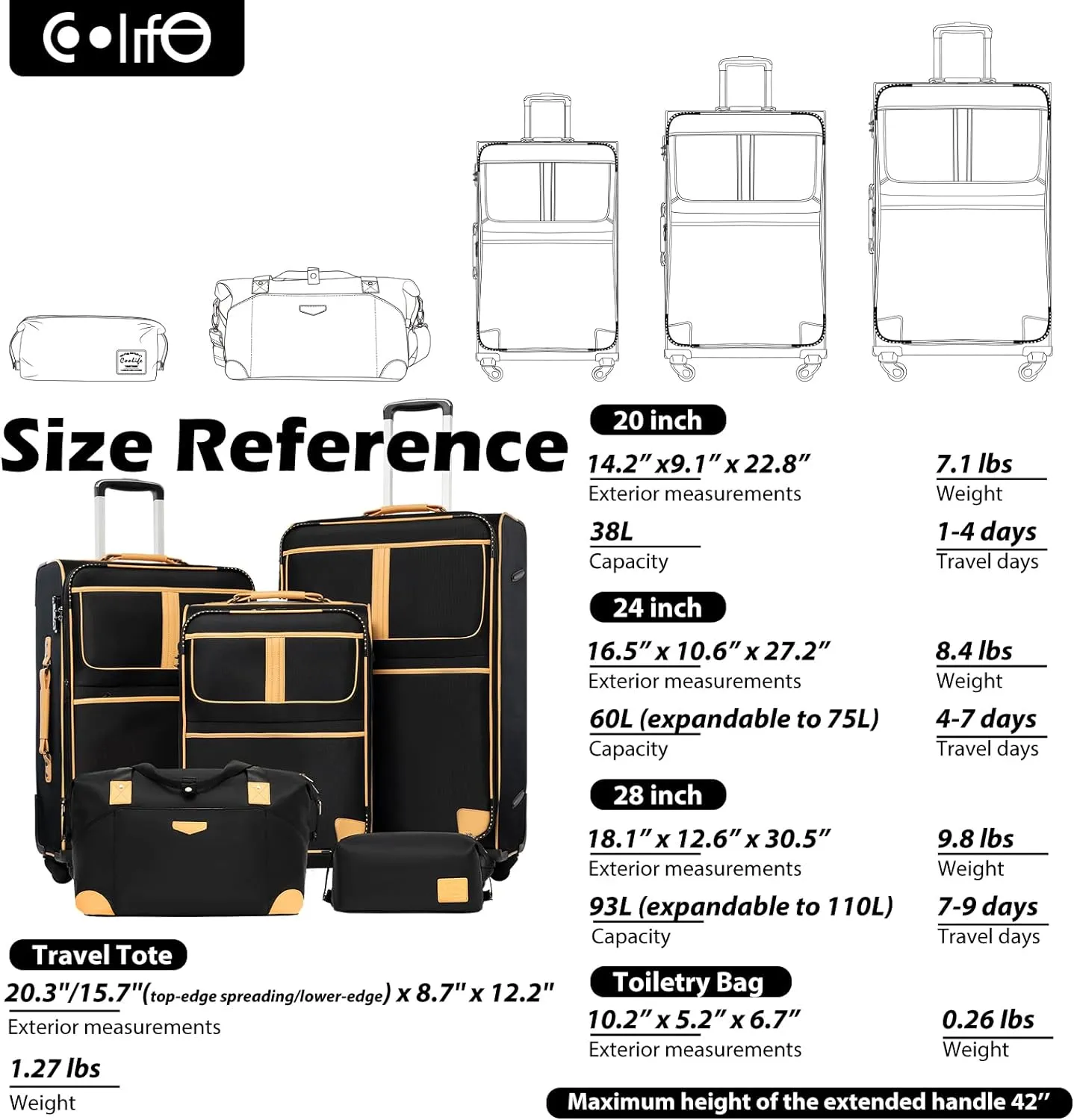 Coolife Luggage 5 Piece Set Suitcase Expandable TSA lock spinner softshell