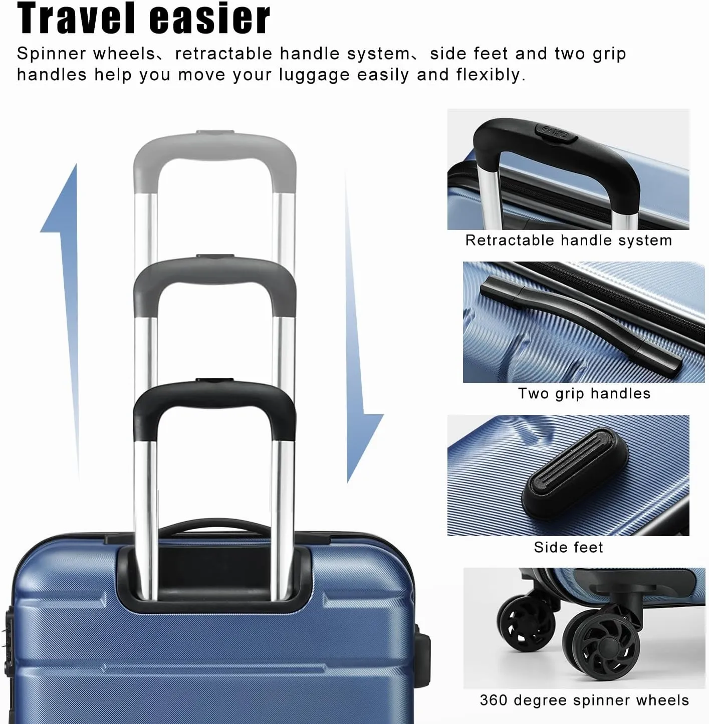 Coolife Luggage Suitcase Carry-on Spinner TSA Lock USB Port Expandable (only 28’’) Lightweight Hardside Luggage (Gray, 3 piece set)