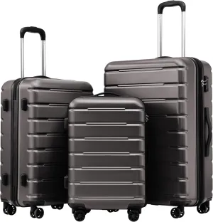 Coolife Luggage Suitcase Carry-on Spinner TSA Lock USB Port Expandable (only 28’’) Lightweight Hardside Luggage (Gray, 3 piece set)