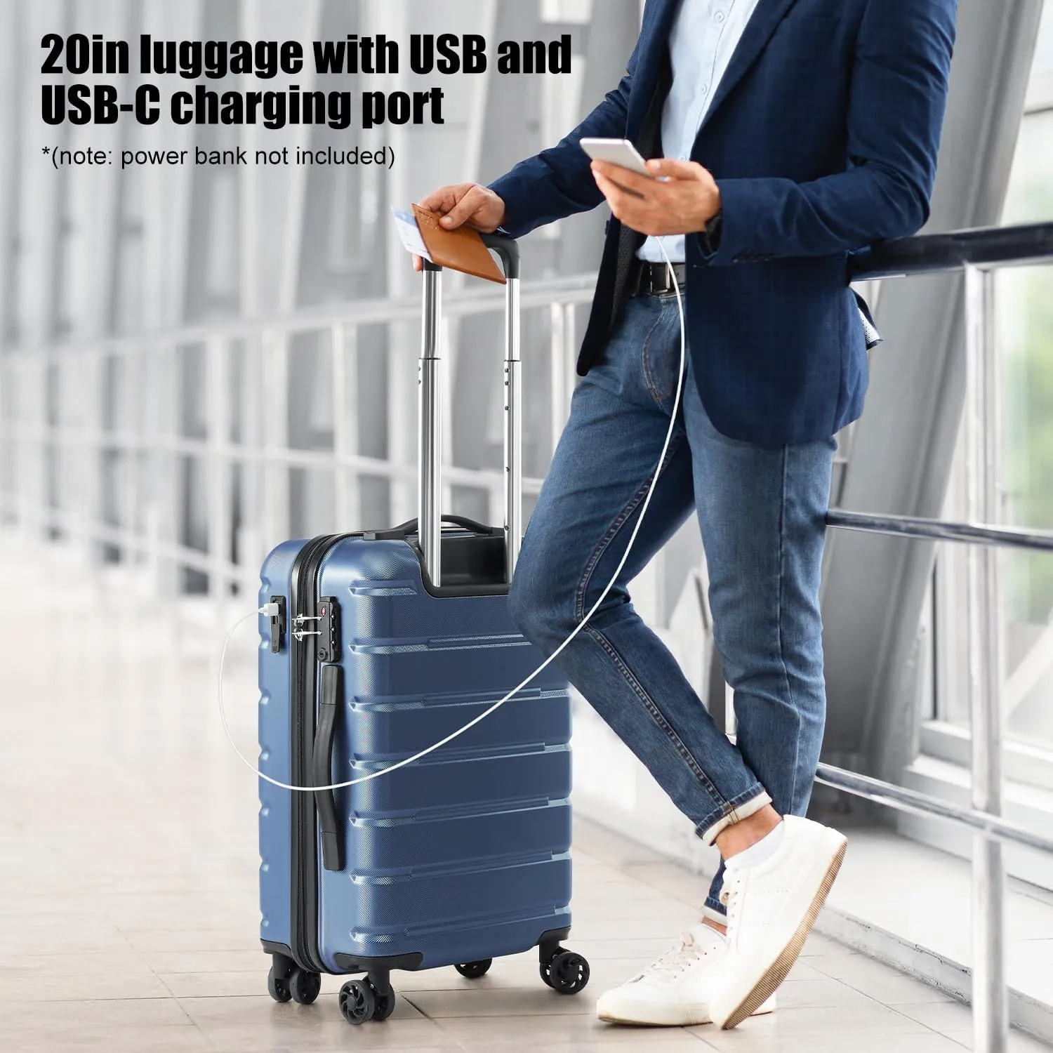 Coolife Luggage Suitcase Carry-on Spinner TSA Lock USB Port Expandable (only 28’’) Lightweight Hardside Luggage (Gray, 3 piece set)