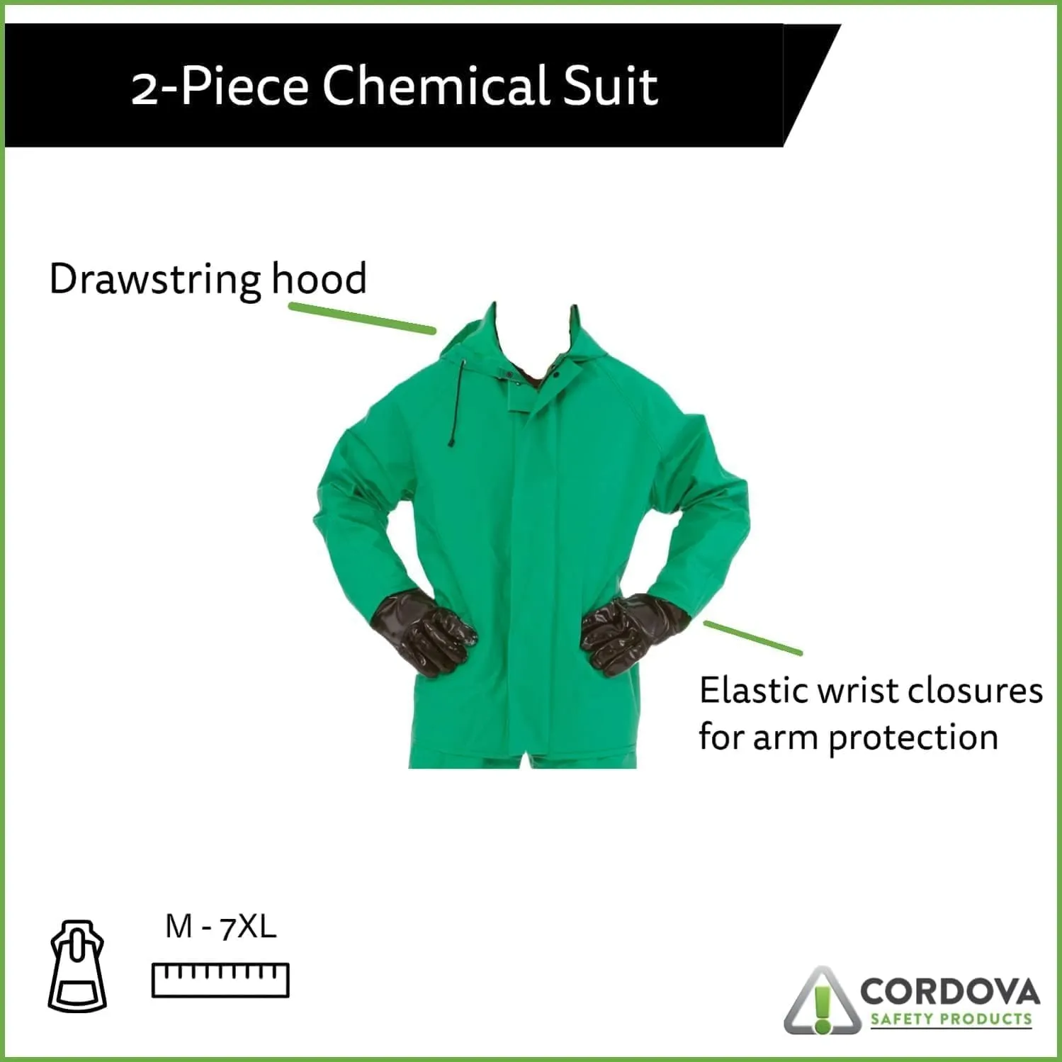 Cordova Unisex 1-pack Apex Fr .45 MM Green PVC/Nylon Scrim/PVC, 2-Piece Acid/Chemical Suit, Green, 7X-Large US