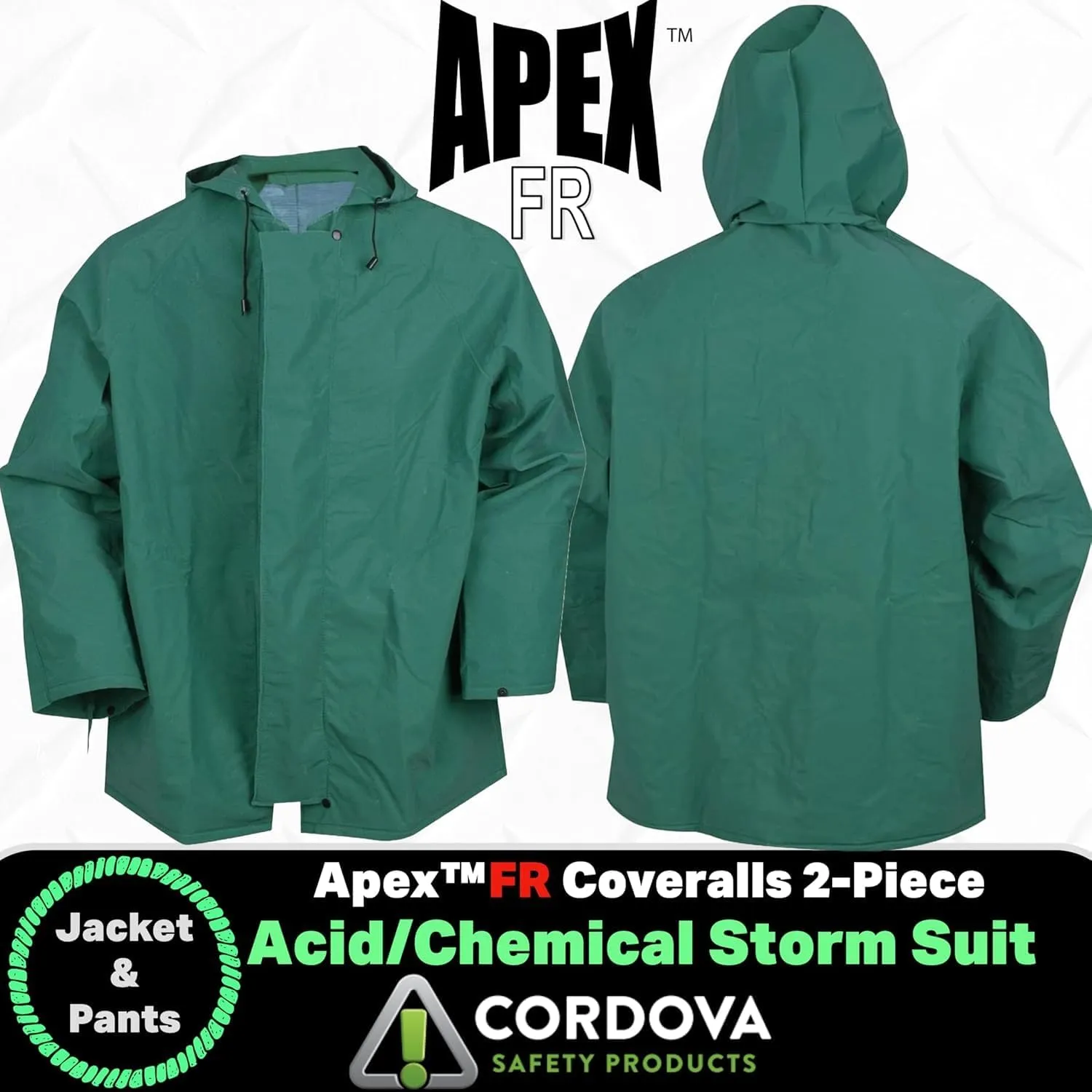 Cordova Unisex 1-pack Apex Fr .45 MM Green PVC/Nylon Scrim/PVC, 2-Piece Acid/Chemical Suit, Green, 7X-Large US