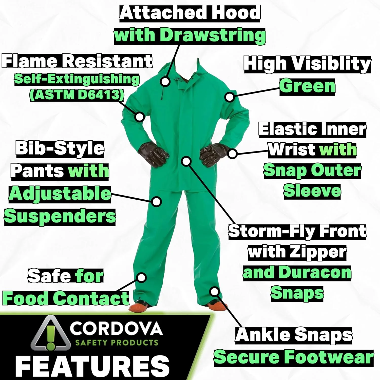 Cordova Unisex 1-pack Apex Fr .45 MM Green PVC/Nylon Scrim/PVC, 2-Piece Acid/Chemical Suit, Green, 7X-Large US