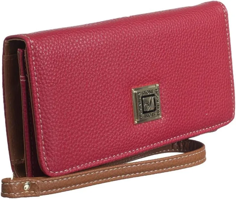 Cornwall Large Trifold Wristlet Wallet, Dark Red and Tan