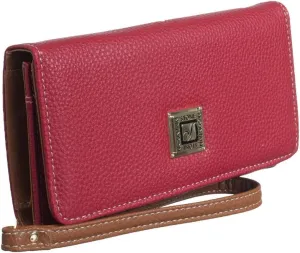 Cornwall Large Trifold Wristlet Wallet, Dark Red and Tan