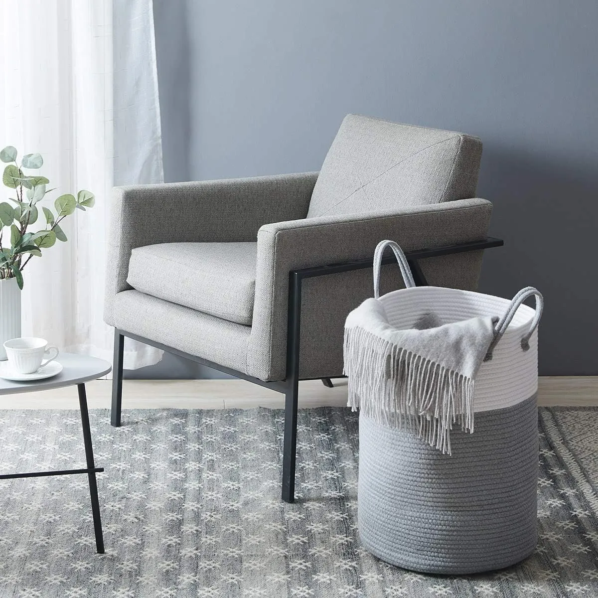 Cotton Rope Laundry Hamper by YOUDENOVA, 58L - Woven Collapsible Laundry Basket - Clothes Storage Basket for Blankets, Laundry Room Organizing, Bedroom Storage, Clothes Hamper – Grey