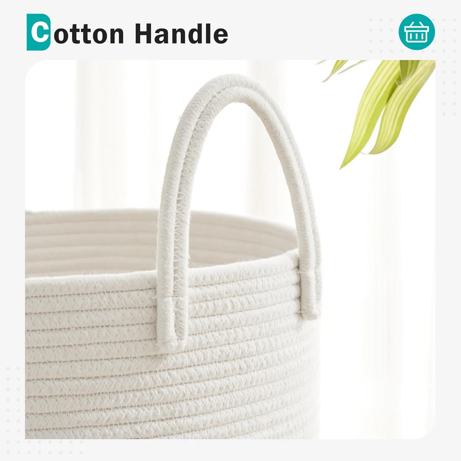 Cotton Rope Laundry Hamper by YOUDENOVA, 58L - Woven Collapsible Laundry Basket - Clothes Storage Basket for Blankets, Laundry Room Organizing, Bedroom Storage, Clothes Hamper – White