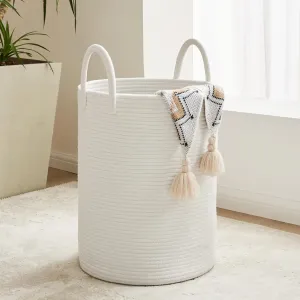 Cotton Rope Laundry Hamper by YOUDENOVA, 58L - Woven Collapsible Laundry Basket - Clothes Storage Basket for Blankets, Laundry Room Organizing, Bedroom Storage, Clothes Hamper – White