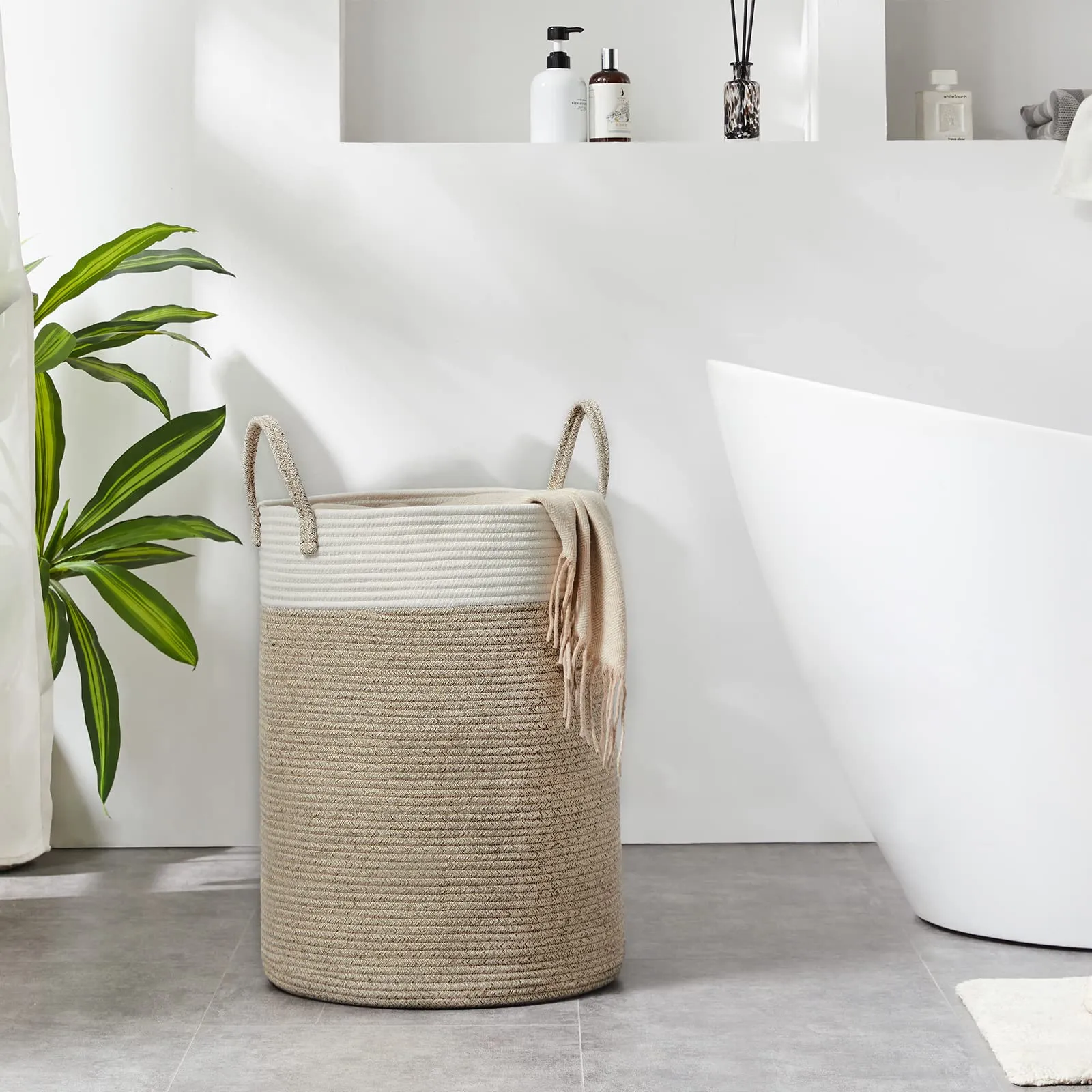 Cotton Rope Laundry Hamper by YOUDENOVA, 58L - Woven Collapsible Laundry Basket