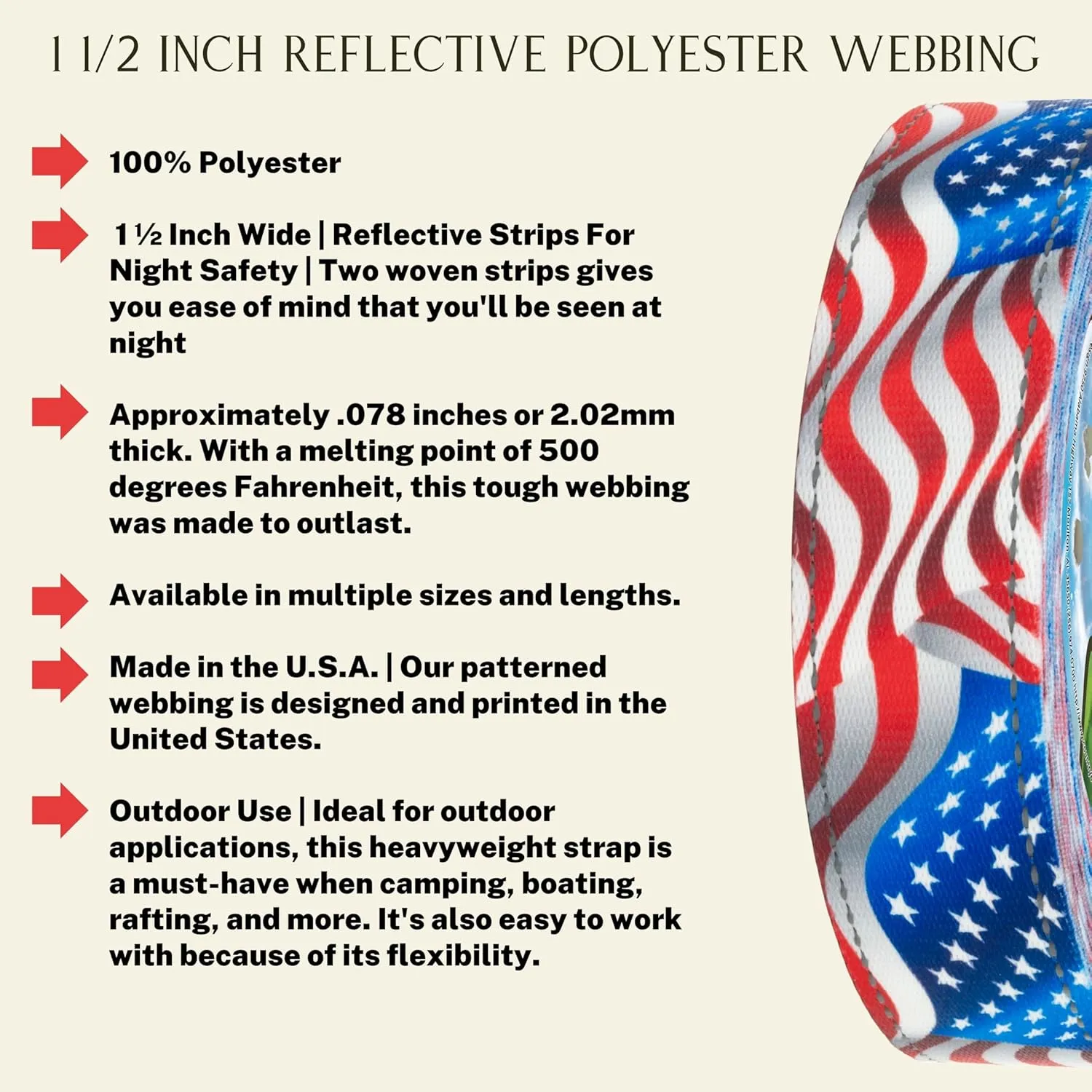 Country Brook Design - Flying Free Reflective Polyester Webbing