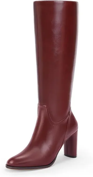 Coutgo Womens Knee High Boots Pointed Toe Chunky Heel Boot Side Zipper Winter Long Boots