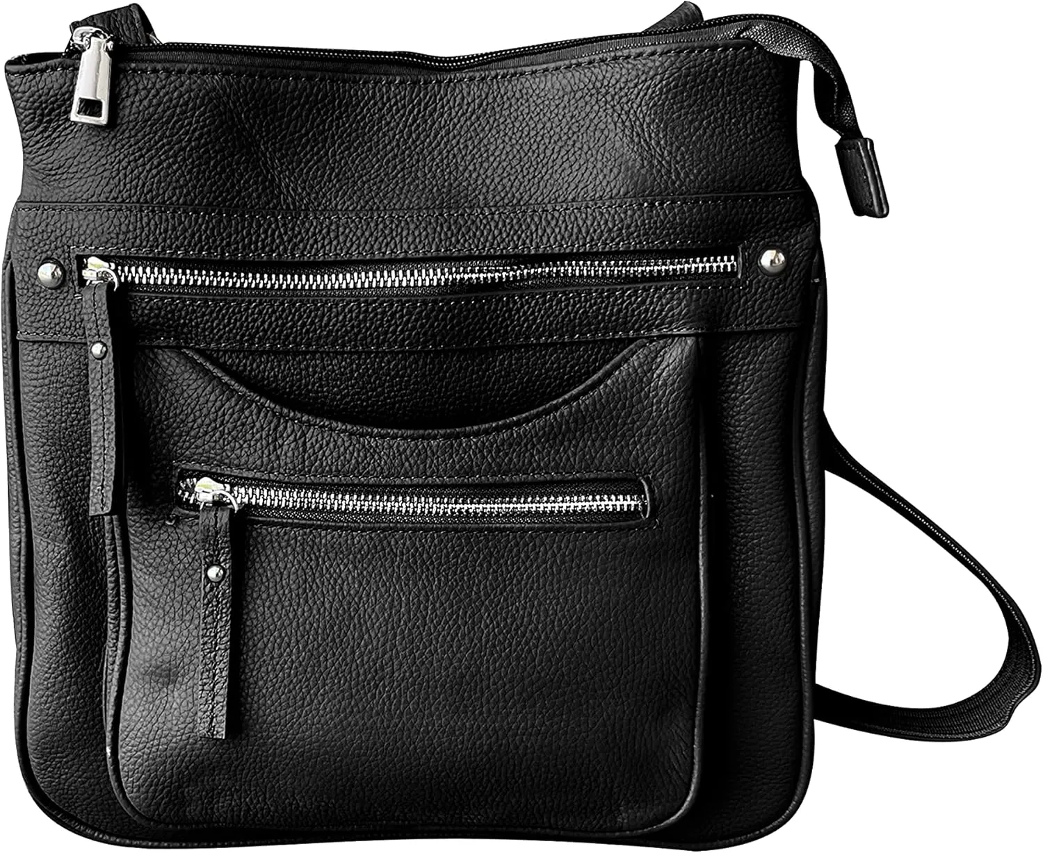 Cowhide leather Concealment Purse CCW Lockable Conceal Carry Gun Bag with Wire Reinforcement Strap (Black)
