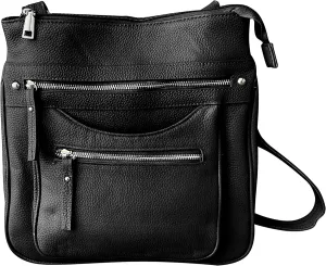 Cowhide leather Concealment Purse CCW Lockable Conceal Carry Gun Bag with Wire Reinforcement Strap (Black)