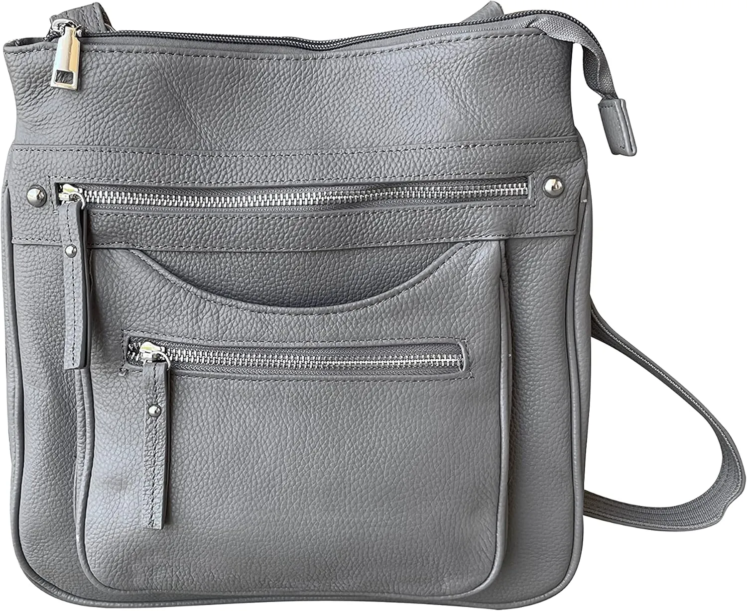 Cowhide leather Concealment Purse CCW Lockable Conceal Carry Gun Bag with Wire Reinforcement Strap (Gray)