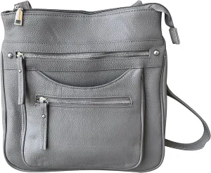 Cowhide leather Concealment Purse CCW Lockable Conceal Carry Gun Bag with Wire Reinforcement Strap (Gray)