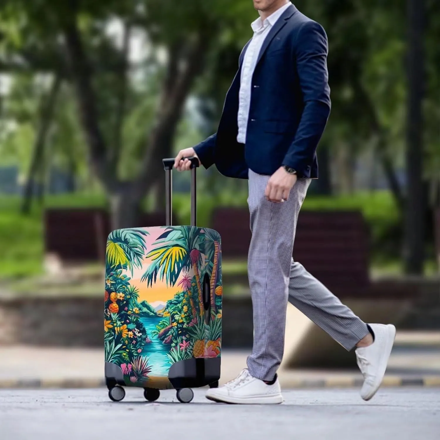 Cozeyat Beach Theme Tropical Palm Tree Luggage Cover Elastic Washable Stretch Suitcase Protector Anti-Scratch Travel Suitcase Cover for Kid and Adult L (25-28 Inch Suitcase)