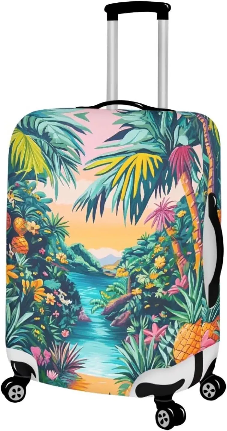 Cozeyat Beach Theme Tropical Palm Tree Luggage Cover Elastic Washable Stretch Suitcase Protector Anti-Scratch Travel Suitcase Cover for Kid and Adult L (25-28 Inch Suitcase)