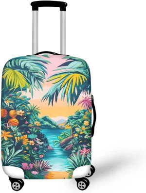 Cozeyat Beach Theme Tropical Palm Tree Luggage Cover Elastic Washable Stretch Suitcase Protector Anti-Scratch Travel Suitcase Cover for Kid and Adult L (25-28 Inch Suitcase)
