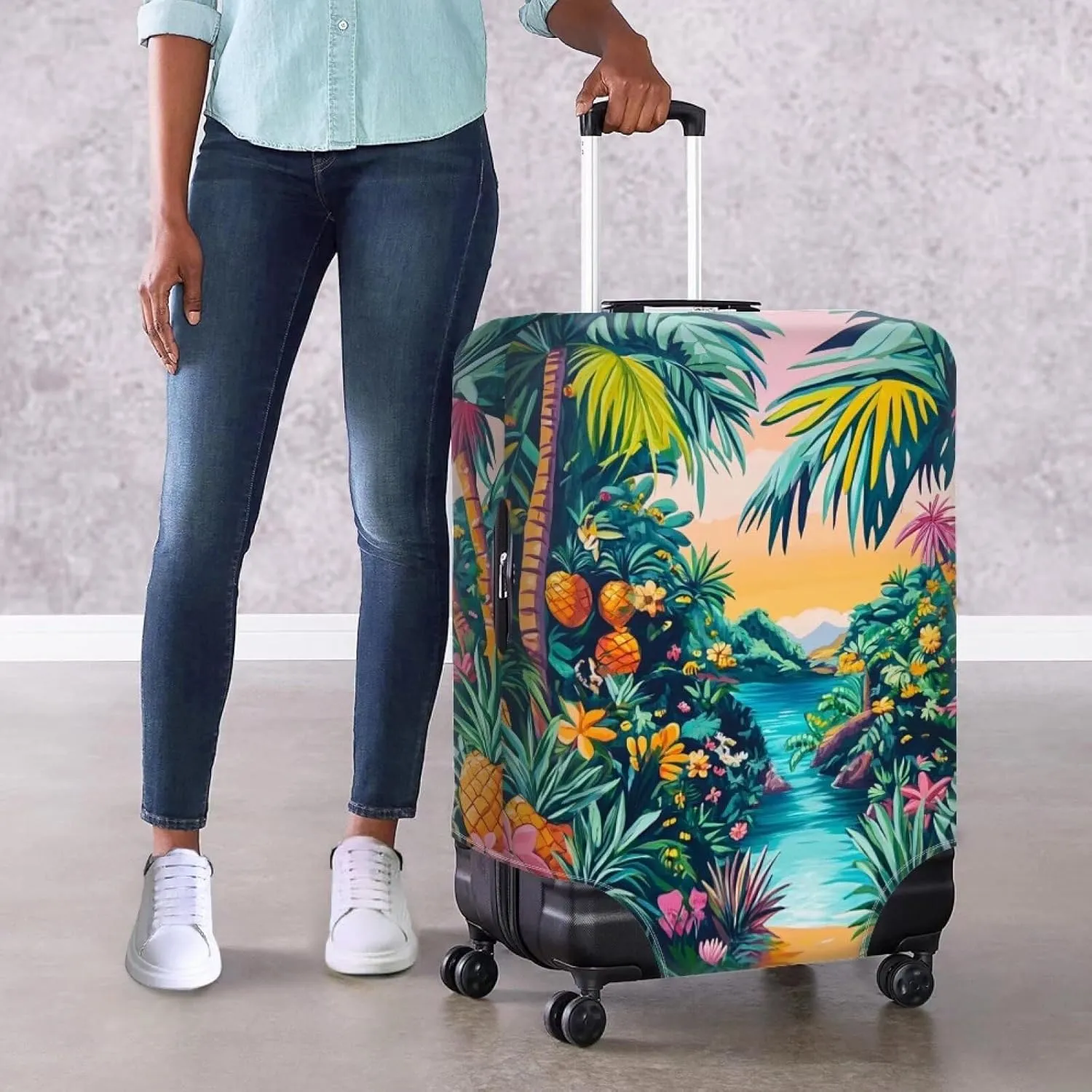 Cozeyat Beach Theme Tropical Palm Tree Luggage Cover Elastic Washable Stretch Suitcase Protector Anti-Scratch Travel Suitcase Cover for Kid and Adult L (25-28 Inch Suitcase)