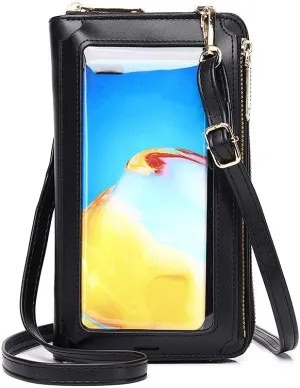 Crossbody Case for iPhone 11 / iPhone 11 Pro Max Wallet Case Touch Screen Cell Phone Purse with Credit Card Holder Adjustable Shoulder Strap Leather Handbag Clutch for Women Girls,Black