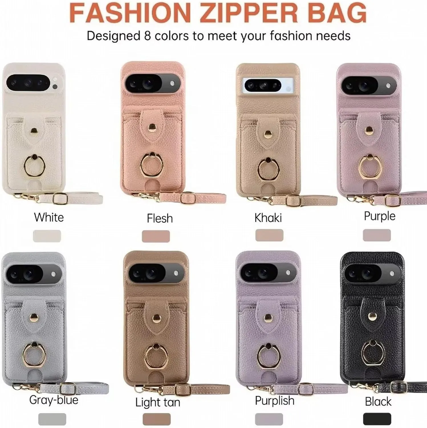 Crossbody Ring Stand Mirror Wallet Case with Card Holder for Google Pixel 8 A – Leather Protective Cover