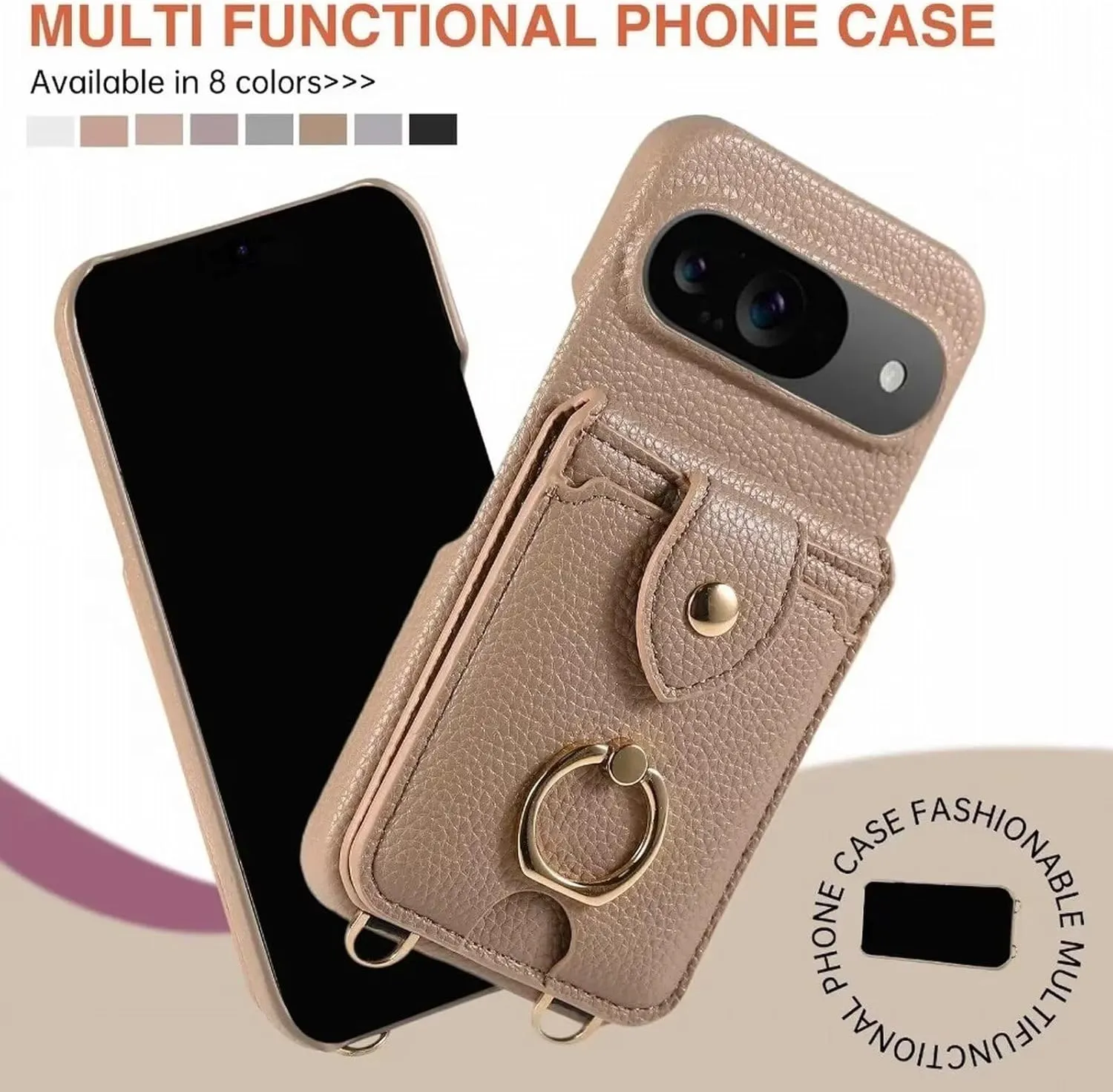 Crossbody Ring Stand Mirror Wallet Case with Card Holder for Google Pixel 8 A – Leather Protective Cover