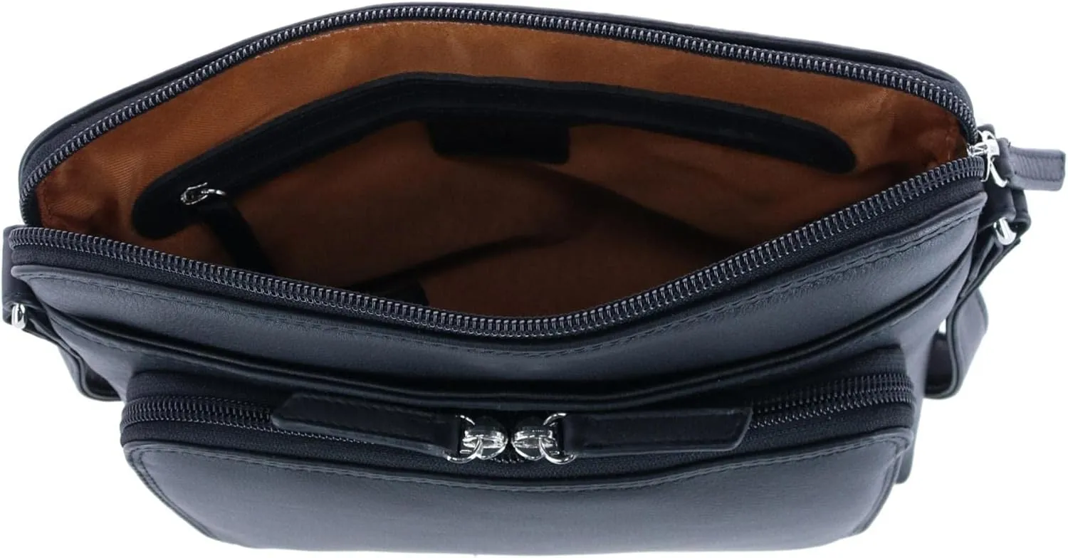 CTM® Women's Leather Shoulder Bag Purse with Side Organizer