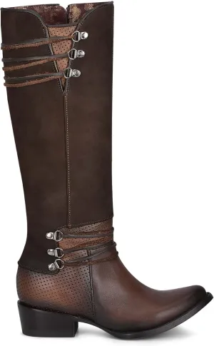 Cuadra Women's Tall Boot in Genuine Leather with Zipper Brown