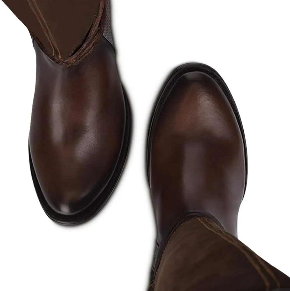 Cuadra Women's Tall Boot in Genuine Leather with Zipper Brown